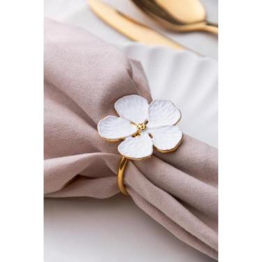 Imagem de 4 Anéis para guardanapos Flower Wolff Branco Zamac