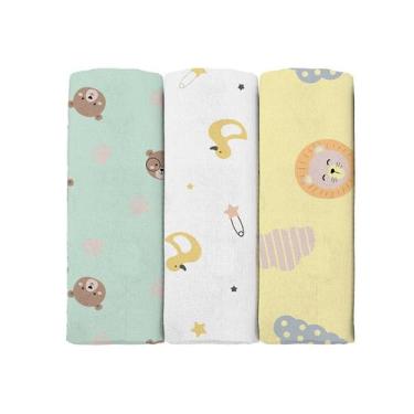 Imagem de Cueiro Flanelado 3 Unidades 1,00 m x 80 cm Bercinho, Neutro