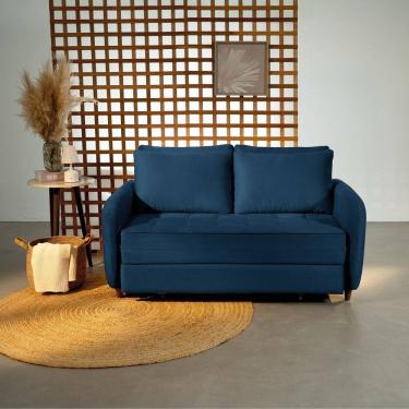 Imagem de Sofá Cama Casal 150cm Mode Cabecasa Madeiraoriginals Veludo Azul