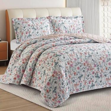 Imagem de Kit Cobre Leito Colcha Anarruga Estampada Campestre 3 Peças Queen 240x260cm Sonhare