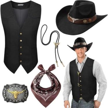 Imagem de Tuxsuitown 5 peças de roupa de cowboy para homens, fantasia de caubói, colete de faroes...