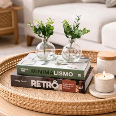 Imagem de Kit Livros Decorativos Mesa de Centro+Vasos Vidro c/Planta