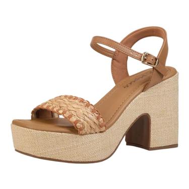 Imagem de Sandalia Feminina Detalhe Palha Salto Medio Bloco Bebece