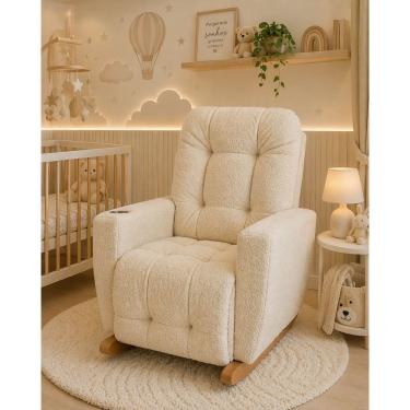 Imagem de Poltrona de Amamentação Balanço Suede Antonella Puff Bege Claro Boucle