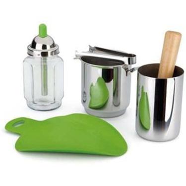 Imagem de Conjunto para Caipirinha Forma em Aço Inox com Verde para Preparo de Bebidas
