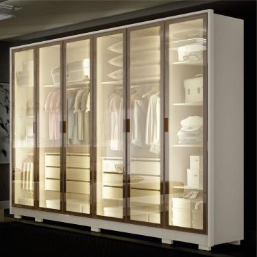 Imagem de Guarda-roupa Casal 6 Portas Reflectas com Led 6 Gavetas Mdf Solare Off White