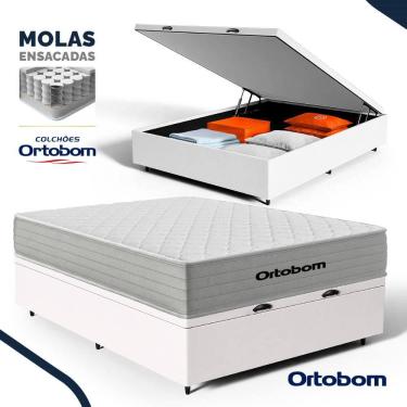 Imagem de  Cama Box Baú com Colchão de Molas Ensacadas Ortobom One Face Plenno Casal 138 cm