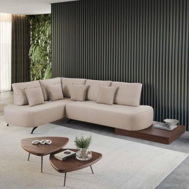 Imagem de Sofá de Canto Nori Curva LD 3,23M em Linho com Base madeira 5 Lugares 