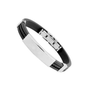 Imagem de Pulseira Masculina Preta Em Silicone E Aço Inoxidável-Unissex