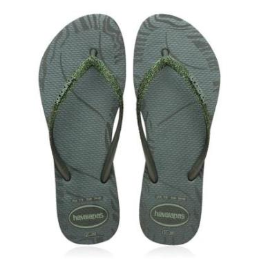 Imagem de Chinelo Havaianas Slim Glitter Edge - Verde Oliva-Unissex