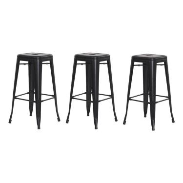 Imagem de Kit 3 Banquetas Tolix Iron Design Industrial Preto Fosco 76 cm Aço Cozinha Bar Bistrô B...