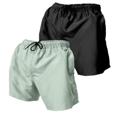 Imagem de Kit 2 Short Tactel Masculino Praia Liso com Bolsos Cós Elástico Ajustável-Masculino