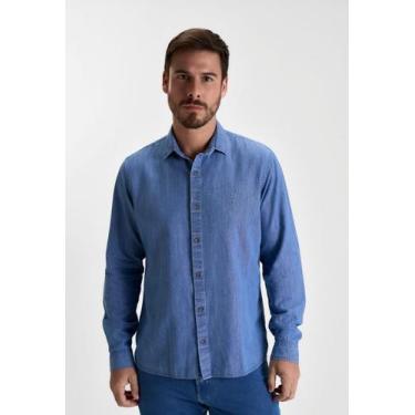 Imagem de Camisa docthos slim manga longa jeans médio linho, 164 jeans medio, GG