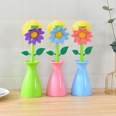 Imagem de Escova de Limpeza + Suporte Multiuso Formato de Flor - PRA VC, Rosa