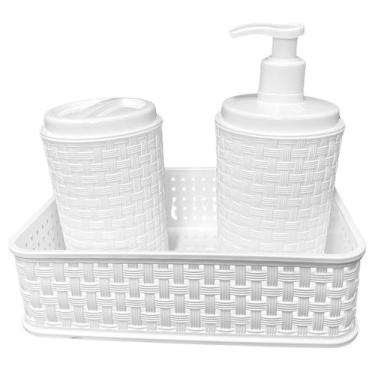 Imagem de Jogo De Utensílios Com 3 Peças Textura Rattan Cor Branca Lavabo Banhei