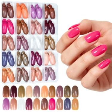 Imagem de Unhas de pressão, 20 cores, 480 peças, pregos curtos de pressão nas unhas, oval redondo curto. Pressione a ponta de unha francesa para extensão e decoração de unhas faça você mesmo, para arte de unhas