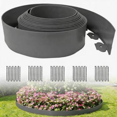 Imagem de maebeacae Bordas De Jardim 33 Pés, 4 Pol. Altura Com 30 Pontas, Kit Flexível Para Gramado, Mini Cerca Plástico Canteiros Flores, Pavimentação, Quintal - Cinza