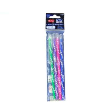 Imagem de Caneta Esferográfica Twist 1.0mm Colorido 4 Peças Azul e Rosa e Verde e Roxo