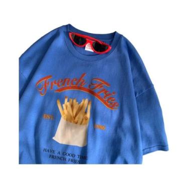 Imagem de Camiseta Feminina De Algodão Com Gola O E Estampa De Batata Frita, Res