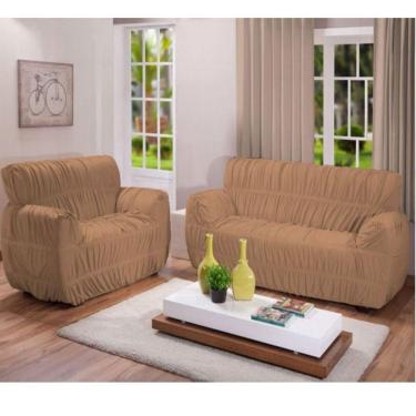 Imagem de Kit Capa Sofa 21 Elasticos Rigtex Malha Gel Grossa - Bege 