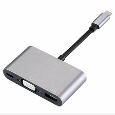 Imagem de Entrada conversor tipo C para HDMI/VGA/USB 3,0/3,5 mm áudio/USB-C PD 5 em 1