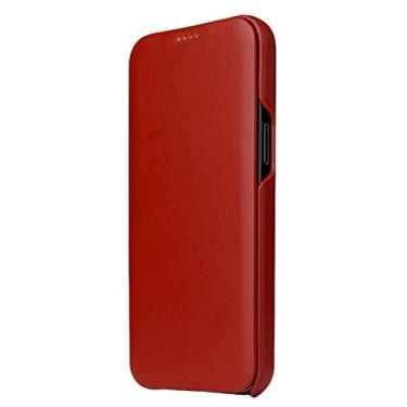 Imagem de GSYH Capa de couro para iPhone 12 Pro Max, capa flip de couro vintage genuíno em borda curvada, capa estilo livro aberto lateral para iPhone 12 Pro Max 6.7, marrom