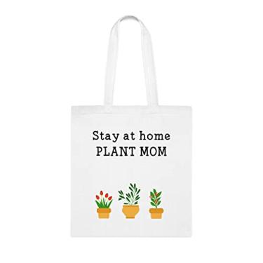 Imagem de Bolsa Tote Stay At Home Plant Mom, para mãe, bolsa de ombro para mãe, bolsas reutilizáveis para mãe, presente para a mãe da filha favorita, filho e filhos, Branco