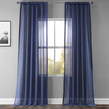 Imagem de HPD Half Price Drapes Cortinas transparentes de linho para sala de estar 50 X 96 (1 painel), SHFLNCH-M019-96, lápis azul