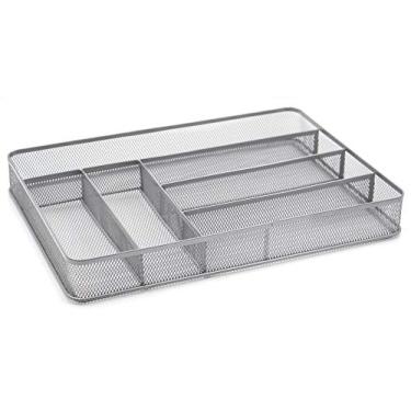 Imagem de TQVAI Bandeja de talheres de malha, 6 compartimentos, suporte de talheres de cozinha, organizador de talheres, prata