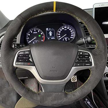 Imagem de JEZOE Capa de volante de carro costurada à mão de couro, para Hyundai Elantra 4 2016-2018 Solaris 2017 Accent 2018 Acessórios do carro