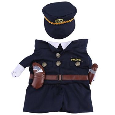 Imagem de TOPINCN Roupa de cosplay para animais de estimação divertida para festa de cachorro e gato fantasia para cosplay de uniforme policial roupas para Halloween Natal festa temática (M)