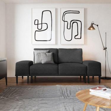 Imagem de Sofá 2 Lugares e 2 Puffs em Linho Boreal CabeCasa MadeiraMadeira Cinza Escuro