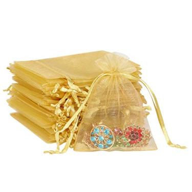 Imagem de boshen 100/200 pecas de organza Presente Transparente sacos de malha cordao joia sacos por para festa de casamento Favores Natal 3 " x4 "5 " X7"