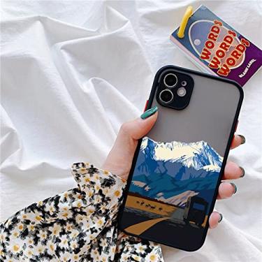 Imagem de Capa de telefone de cenário de montanha de arte estética pintada à mão para iphone x xr xs max 7 8 plus se 2020 11 12 13 pro max capa, preto sjfj 4, para iphone12 pro