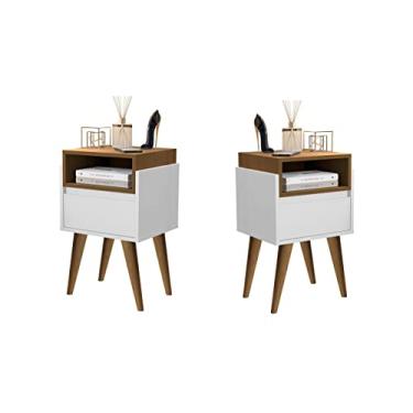 Imagem de Kit 2 Mesas de Cabeceira Evora Pés Palito Branco/Nature - JM Casa dos Moveis
