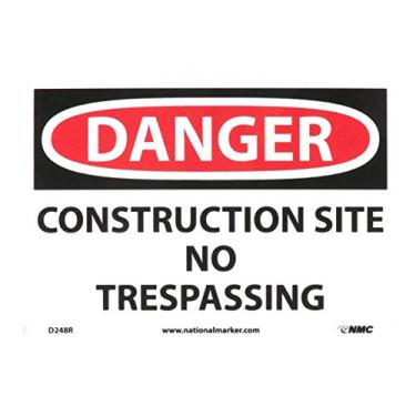 Imagem de NMC D248R DANGER - CONSTRUCTION SITE NO TRESPASSING Placa - 25,4 cm x 17,8 cm Plástico rígido, sinalização de perigo, texto preto/branco na base branca/vermelha, 18 x 25,5 cm