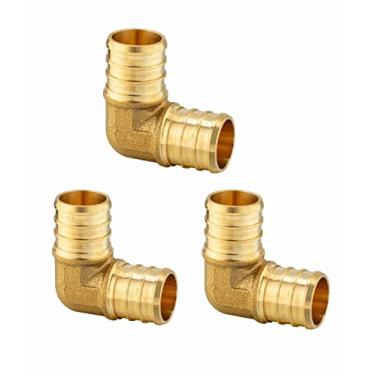 Imagem de (Pacote com 3) Efield Barb Crimp Pex 2,5 cm x 2,5 cm Conexão de latão cotovelo de 90 graus para tubulação/tubo Pex, sem chumbo