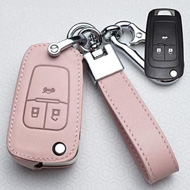 Imagem de YJADHU Porta-chaves de couro masculino feminino chaveiro capa completa para chave de carro, apto para Buick Chevrolet Cruze Opel Vauxhall Insígnia Mokka Encore, B, rosa, chaveiro