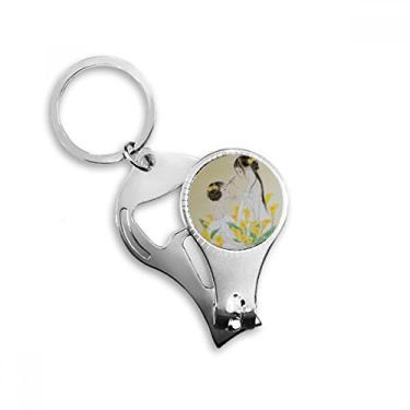 Imagem de Beleza com flor chinesa aquarela alicate anel chaveiro abridor de garrafa cortador