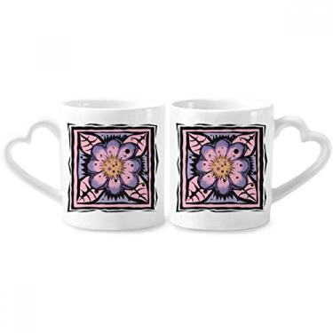 Imagem de Conjunto de canecas de porcelana para casais com elemento de cultura mexicano flor roxa coração coração coração
