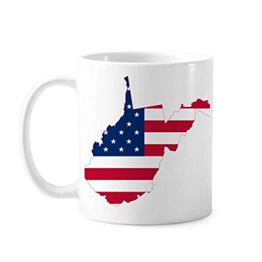 Imagem de Virginia USA Mapa Oeste estrelas listras bandeira caneca cerâmica cerâmica café porcelana copo talheres