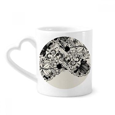 Imagem de Flores plantas preto branco arte contorno de grão caneca café cerâmica copo de coração de vidro