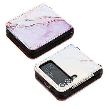 Imagem de Capa de telefone de couro transversal para Samsung Galaxy Z Flip 4 3 5G Flip4 Flip3 Capa à prova de choque alça cordão padrão de mármore, LS006 sem alça, para Galaxy Z Flip 4 5G