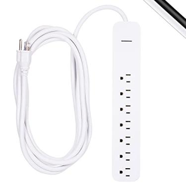 Imagem de GE Pro Protetor contra sobretensão de 7 tomadas, cabo de extensão de 3,6 m, 1080 joules, filtro de linha, plugue plano, luz indicadora protegida, disjuntor integrado, suporte de parede, listado pela UL, branco, 36360