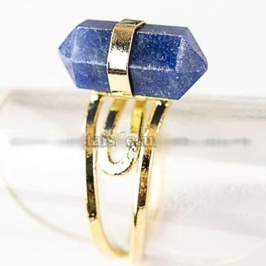 Imagem de Anel Micro Pontinha Quartzo Azul Bi Ponta Ajustavel Dourado