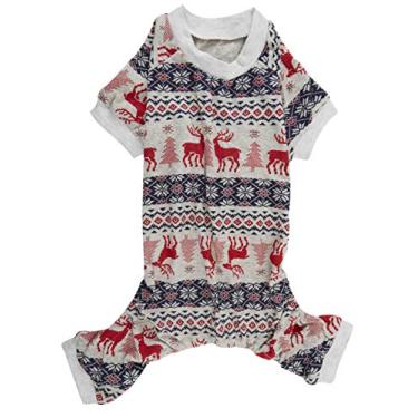 Imagem de Lanyarco Pijama de algodão cinza vermelho para cães de Natal, pijamas para cães pequenos, 38 cm, médio