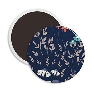 Imagem de White Blue Flower Plant Paint Redondo Cerâmica, Ímã de Geladeira Decoração Lembrança