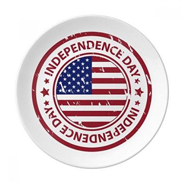 Imagem de Bandeira do Dia da Independência dos EUA Placa de marcador vermelho Decorativa de Porcelana Salver Prato de jantar