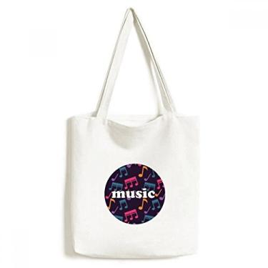 Imagem de Bolsa de lona preta com notas musicais coloridas, bolsa de compras casual