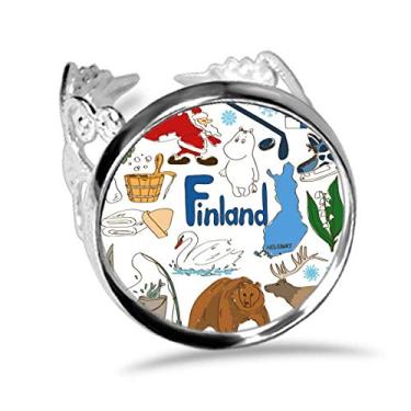 Imagem de DIYthinker Anel de noivado com a bandeira nacional da Finlândia Landscap Animals ajustável